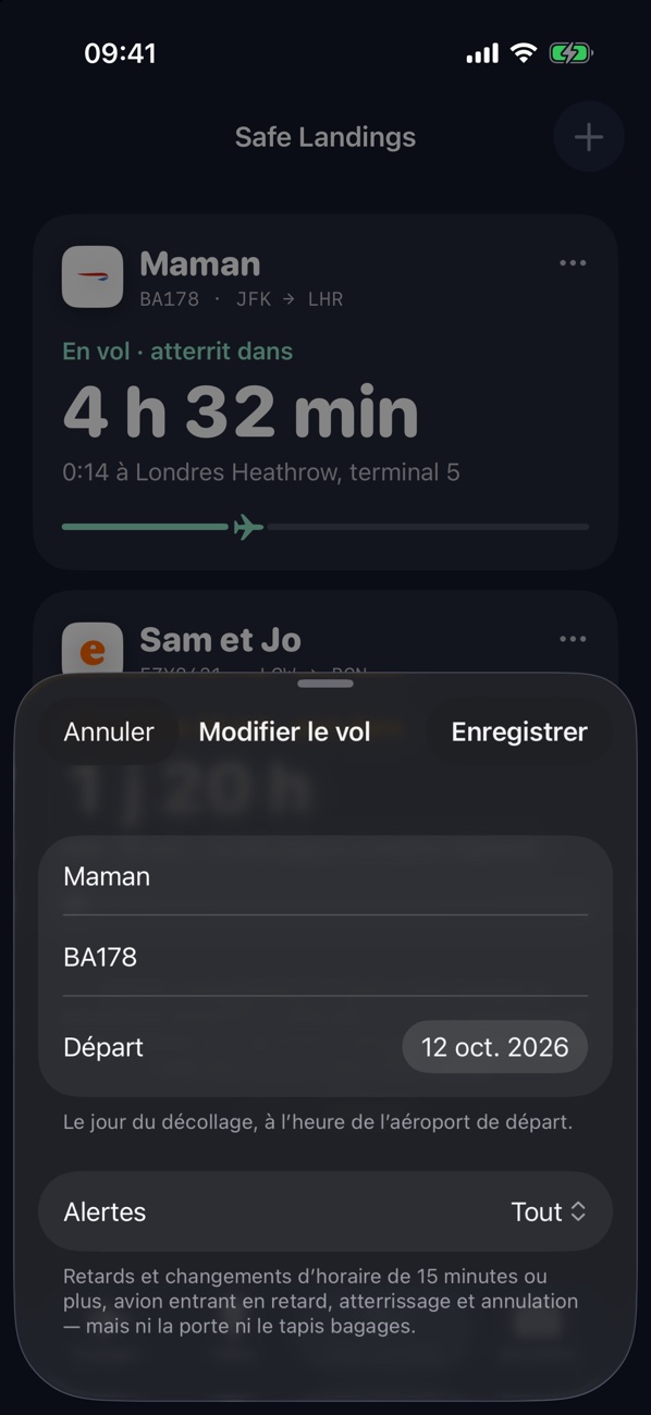 Modification du nom et du niveau d’alerte d’un vol suivi